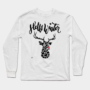 Deer Winter Graphic Hearts Hello Winter Long Sleeve T-Shirt